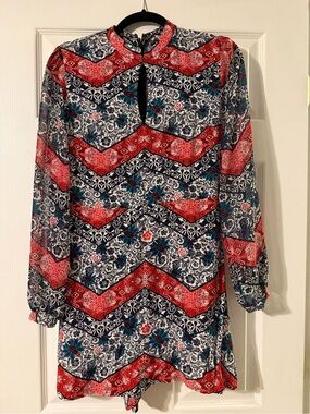 Express Printed Floral Chevron romper Red, Navy, Teal